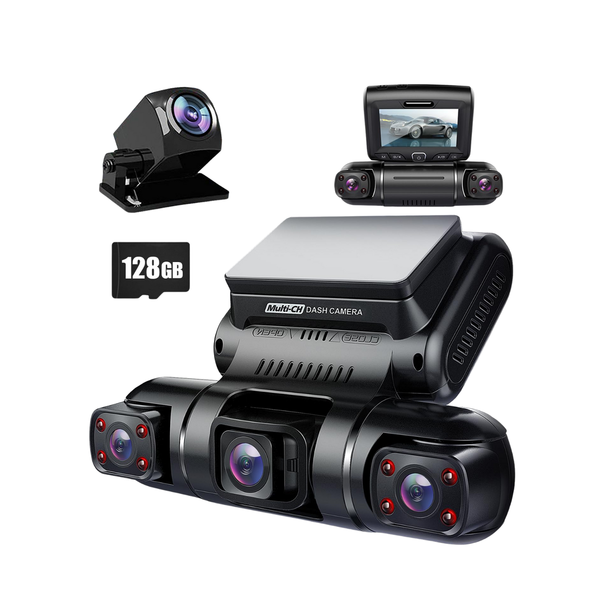 Pruveeo 360 Degree View 4 channel Dash Cam Front and Rear inside Left